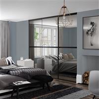 Spacepro Minimalist 3 Door Sliding Wardrobe Kit Black Framed Mirror Doors 2246 x 2260mm in Silver Aluminium/Glass
