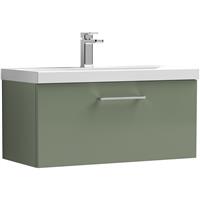 Nuie Arno Single Drawer Wall Hung Vanity Unit Satin 800mm With Standard Basin in Green MFC