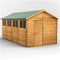 Power Overlap Apex Shed 16' x 8' Double Doors in Natural Timber