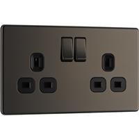 BG Screwless Flat Plate 13A DP Switched Socket 2 Gang in Black Nickel