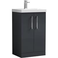 Nuie Arno Double Door Floor Standing Vanity Unit Soft 500mm With Slim Edge Basin in Black MFC