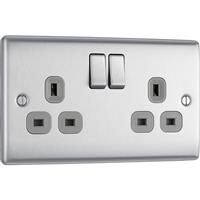 BG Nexus Metal Brushed Steel 13A Switched Socket 2 Gang in Silver Plastic