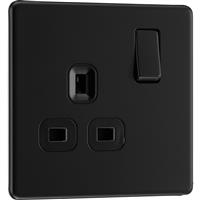 BG Screwless Flatplate Matt 13A Switched Socket 1 Gang in Black Plastic