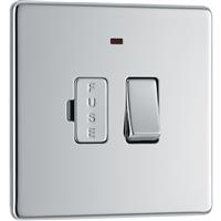 BG Screwless Flat Plate Polished 13A Spur Unit Switched Fused & Neon in Chrome Steel