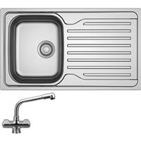 Franke Antea Reversible Stainless Steel Kitchen Sink with Danube Mono Mixer Tap Single Bowl in Silver