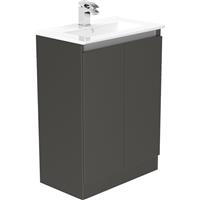 Newland Double Door Slimline Floor Standing Vanity Unit With Basin Midnight Mist 600mm in Black MFC