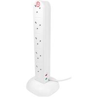 Axiom 10 Gang Surge Protected Tower Socket LED Indicated in White