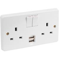 Crabtree 2G USB Switched Socket 2 Gang in White Plastic