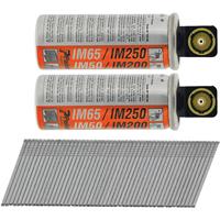 Paslode IM65A F16 Angled Brad Nails & 2 Fuel Cells 16 x 45mm Galv (2000 Pack) in Silver