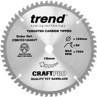 Trend Craft Thin Kerf Mitre Saw Blade 184 x 60T x 16mm CSB/CC18460T