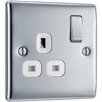 BG Nexus Metal Polished 13A Switched Socket 1 Gang in Chrome Plastic