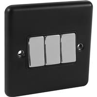 Wessex Electrical Wessex Matt Chrome Switch 3 Gang 2 Way in Black