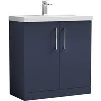 Nuie Arno Double Door Floor Standing Vanity Unit Midnight 800mm With Slim Edge Basin in Blue MFC
