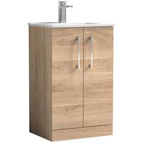 Nuie Arno Double Door Floor Standing Vanity Unit Bleached 500mm With Minimalist Basin in Oak MFC