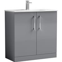 Nuie Arno Double Door Floor Standing Vanity Unit Satin 800mm With Minimalist Basin in Grey MFC