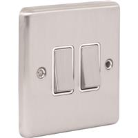 Wessex Electrical Wessex Brushed Stainless Steel Switch 2 Gang 2 Way in Silver