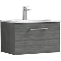 Nuie Arno Single Drawer Wall Hung Vanity Unit 600mm With Minimalist Basin in Anthracite MFC