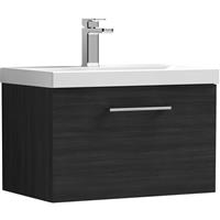 Nuie Arno Single Drawer Wall Hung Vanity Unit Charcoal 600mm With Standard Basin in Black MFC