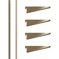 Rothley Antique Twin Slot Shelving Kit 1220mm Uprights (x2) & 120mm Brackets (x4) in Brass Steel