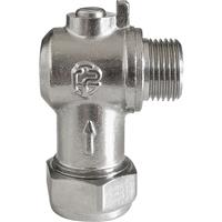 Flat Faced Male Angled Isolating Valve 15mm x 3/8" in Chrome Brass