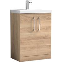 Nuie Arno Double Door Floor Standing Vanity Unit Bleached 600mm With Slim Edge Basin in Oak MFC