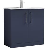 Nuie Arno Double Door Floor Standing Vanity Unit Midnight 800mm With Minimalist Basin in Blue MFC