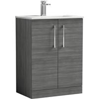 Nuie Arno Double Door Floor Standing Vanity Unit 600mm With Minimalist Basin in Anthracite MFC