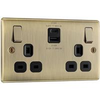 BG Nexus Metal Power Socket With USB A+C Fast Charge 22W 2 Gang (13A) in Antique Brass Plastic
