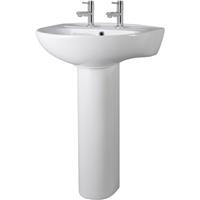 Nuie Melbourne Basin & Pedestal 550mm 2 Tap Hole in White Vitreous China