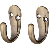 Robe Hook Single Antique (2 Pack) in Brass