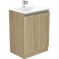 Newland Double Door Floor Standing Vanity Unit With Basin Natural 600mm in Oak MFC