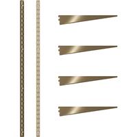 Rothley Antique Twin Slot Shelving Kit 1600mm Uprights (x2) & 270mm Brackets (x4) in Brass Steel