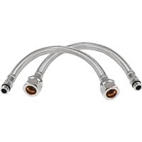 Unbranded Flexible Tap Tails 300mm 15 x 10mm 8mm Bore (2 Pack) in Chrome Brass