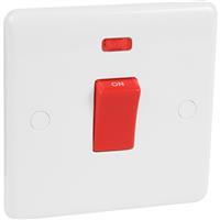 Wessex Electrical Wessex 45A DP Switch Switch + Neon 1 Gang in White Plastic