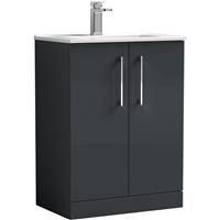 Nuie Arno Double Door Floor Standing Vanity Unit Soft 600mm With Minimalist Basin in Black MFC