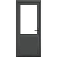Crystal uPVC Single Door Half Glass Half Panel Left Hand Open In 840mm x 2090mm Clear Double Glazed Grey/White (each)