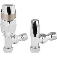 Pegler Yorkshire Pegler Decorative TRV and Lockshield Silver and Chrome Angled 15mm Brass