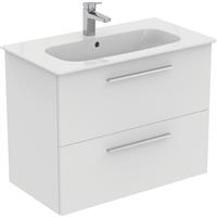 Ideal Standard i. life A Double Drawer Wall Hung Vanity Unit with Basin Matt 800mm with Brushed Chrome Handles in White