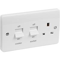 MK 45A Cooker Unit 45A DP Switch & 13A Socket in White Plastic