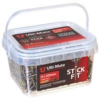 Ulti-Mate Stick-Fit Woodscrews Tub 4.0 x 30mm (1000pk) in Gold