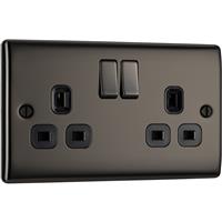 BG Nexus Metal Switched Socket 2 Gang (13A) in Black Nickel Plastic