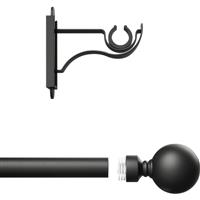 Rothley Curtain Pole Kit with Solid Orb Finials Matt 25mm x 1219mm in Black Steel