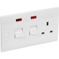 Axiom 45A DP Low Profile Cooker Unit 45A DP Switch & 13A Socket Neon in White Plastic