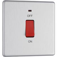 BG Screwless Flat Plate Brushed Stainless Steel 45A DP Switch Switch & Neon 1 Gang in Silver