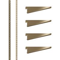 Rothley Antique Twin Slot Shelving Kit 1600mm Uprights (x2) & 120mm Brackets (x4) in Brass Steel