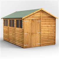 Power Overlap Apex Shed 12' x 8' Double Doors in Natural Timber