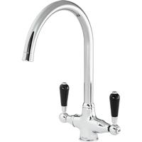 Reginox Dual Lever Kitchen Sink Mono Mixer Tap / Black in Chrome Brass