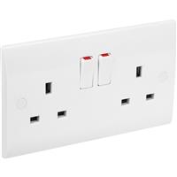 Axiom Low Profile Switched Socket 2 Gang Single Pole Trade Pack (5 Pack) in White Plastic