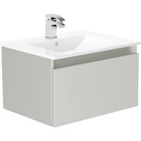 Newland Single Drawer Wall Hung Vanity Unit With Basin Pearl 600mm in Grey MFC