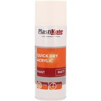 Plastikote Quick Dry Acrylic Spray Paint 400ml Matt in White Plastic